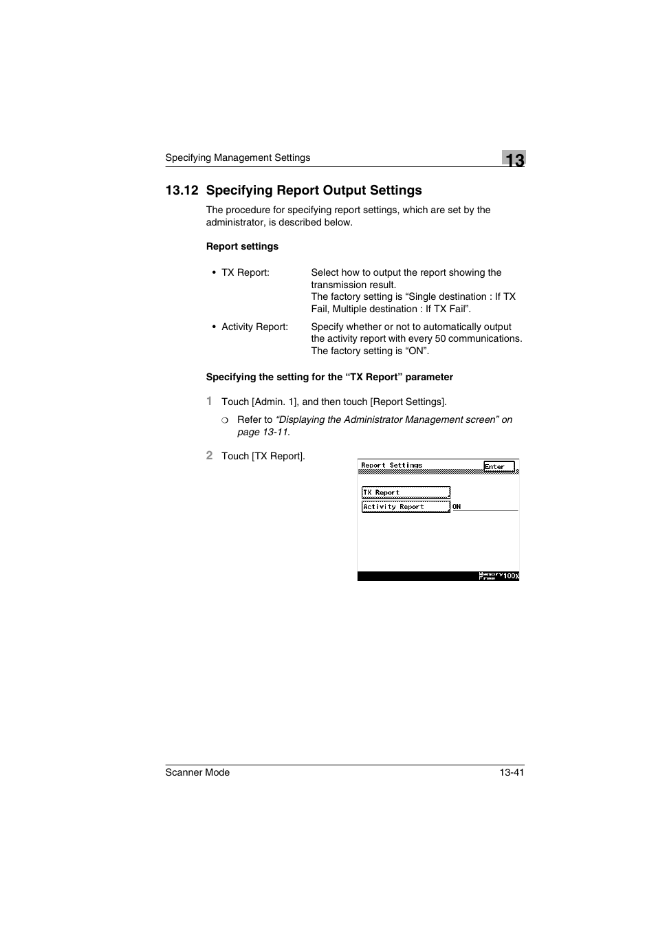 12 specifying report output settings, Report settings, 12 specifying report output settings -41 | Minolta Scanner Mode User Manual | Page 260 / 314