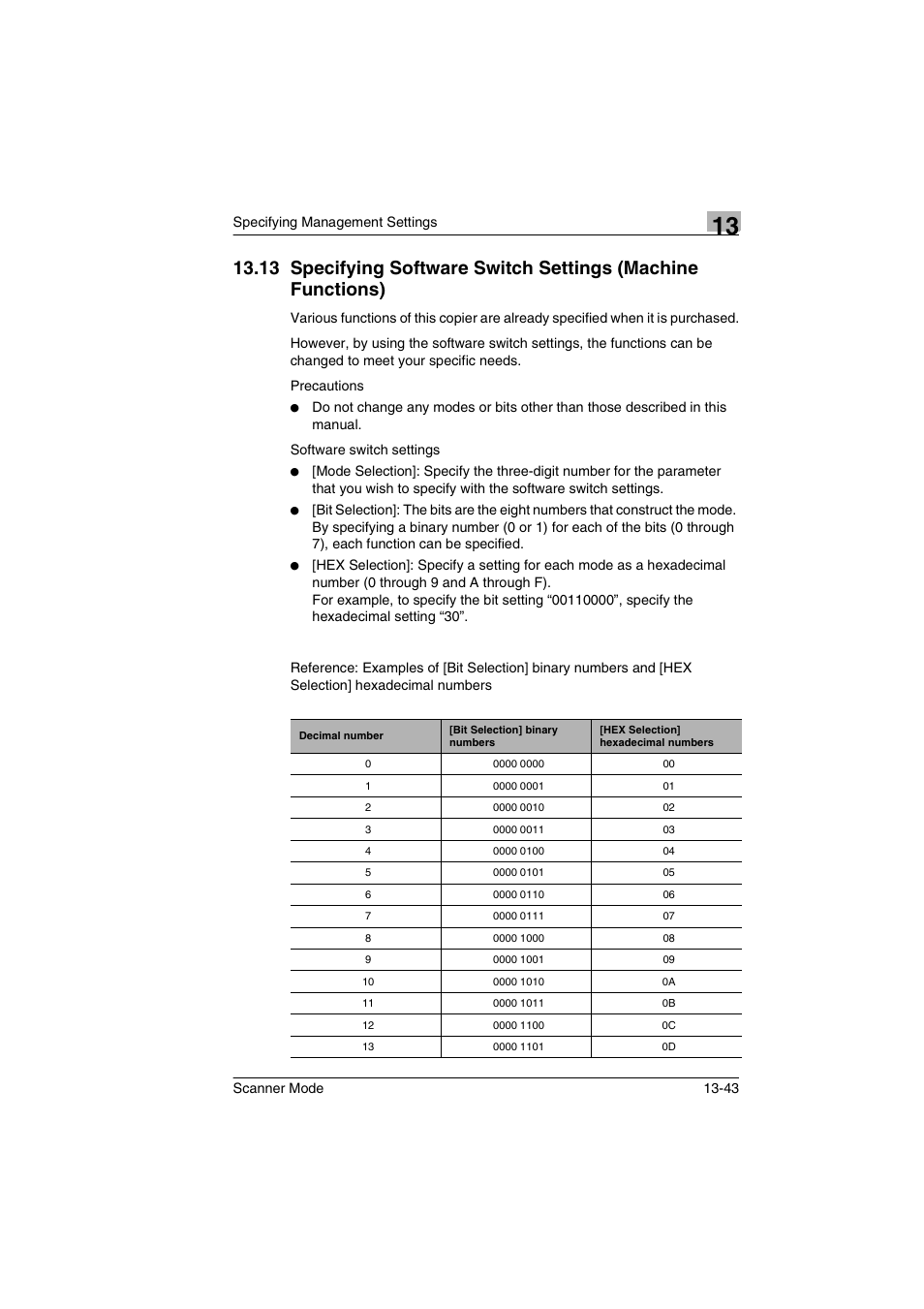 13 specifying software switch settings, Machine functions) -43 | Minolta Scanner Mode User Manual | Page 262 / 314