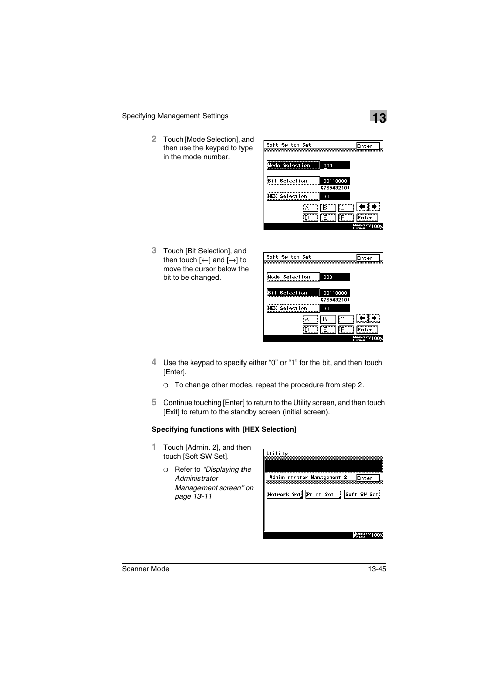 Specifying functions with [hex selection, Specifying functions with [hex selection] -45 | Minolta Scanner Mode User Manual | Page 264 / 314