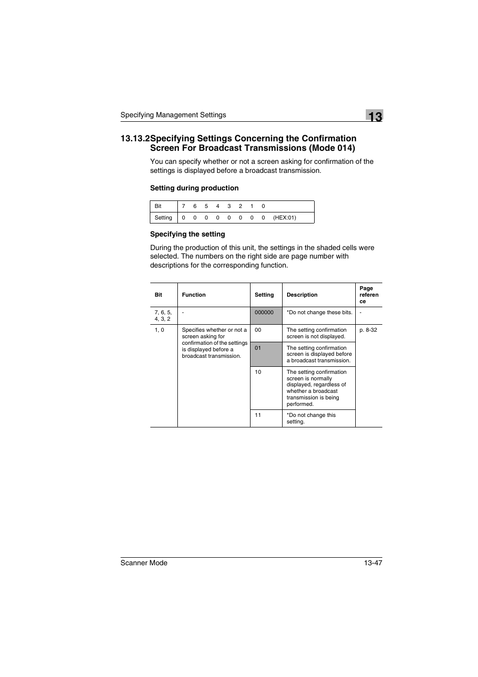 Setting during production, Specifying the setting | Minolta Scanner Mode User Manual | Page 266 / 314