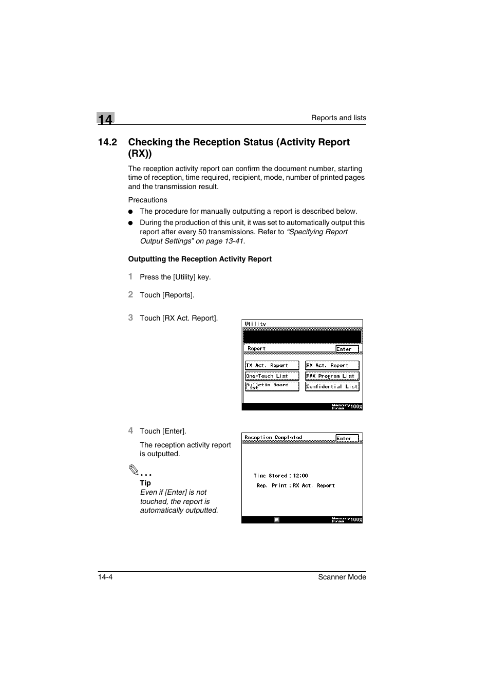 Outputting the reception activity report, Outputting the reception activity report -4 | Minolta Scanner Mode User Manual | Page 279 / 314