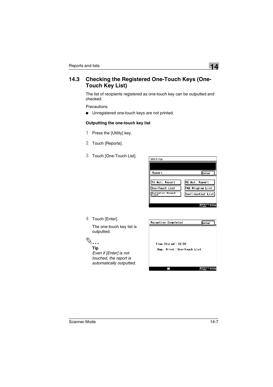 Outputting the one-touch key list, Outputting the one-touch key list -7 | Minolta Scanner Mode User Manual | Page 282 / 314