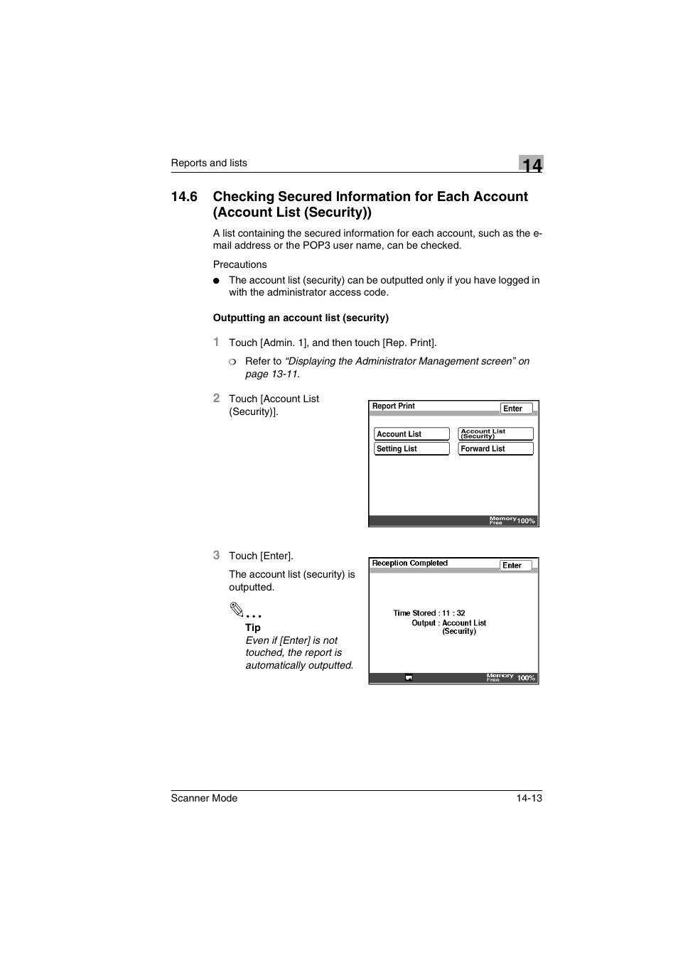 Outputting an account list (security), Outputting an account list (security) -13 | Minolta Scanner Mode User Manual | Page 288 / 314