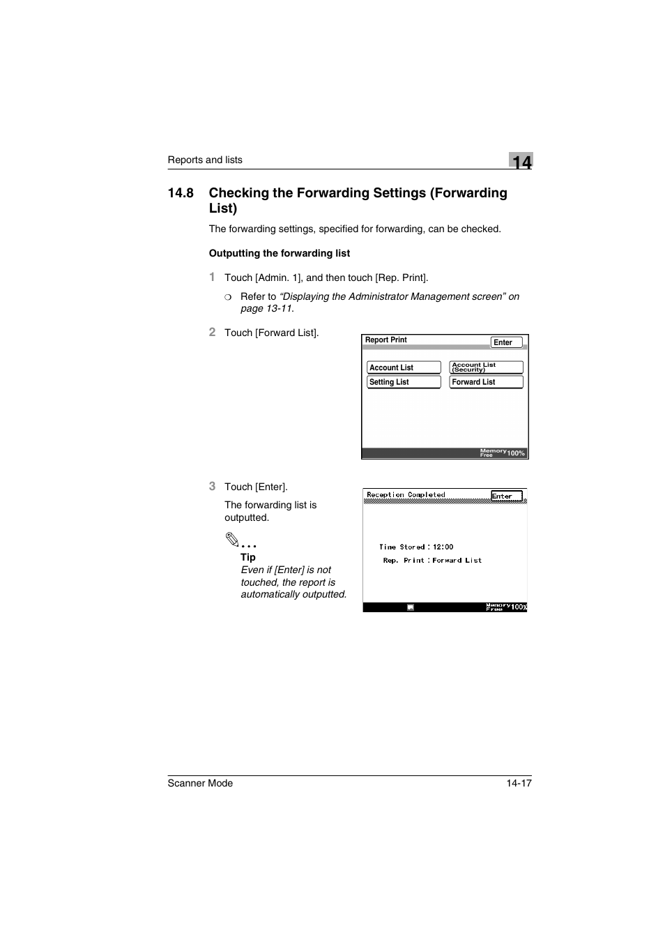 Outputting the forwarding list, Outputting the forwarding list -17 | Minolta Scanner Mode User Manual | Page 292 / 314