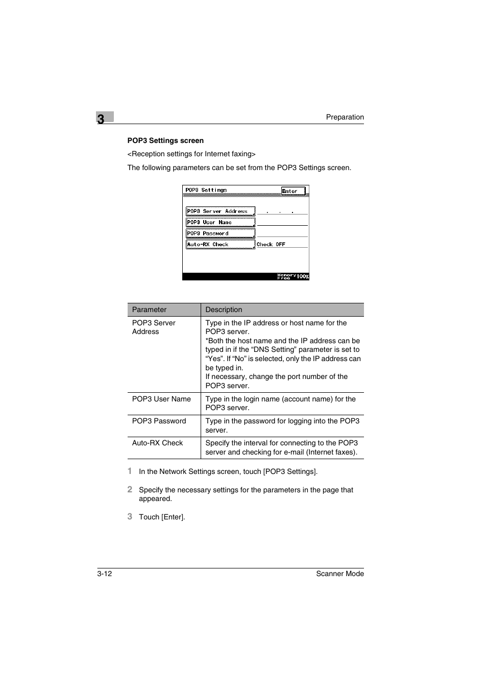 Pop3 settings screen, Pop3 settings screen -12 | Minolta Scanner Mode User Manual | Page 45 / 314