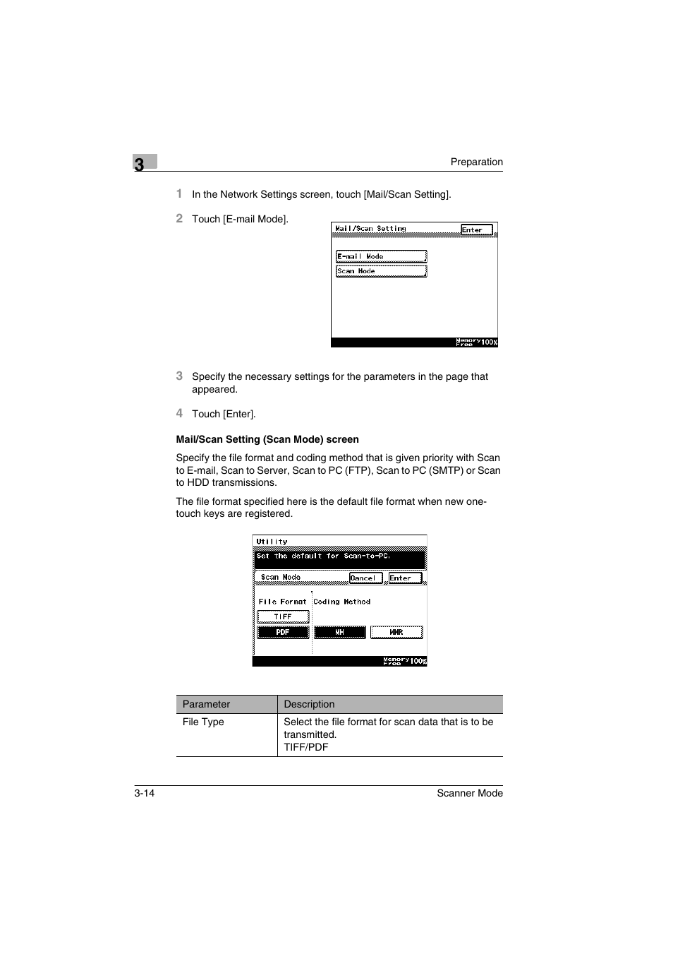 Mail/scan setting (scan mode) screen, Mail/scan setting (scan mode) screen -14 | Minolta Scanner Mode User Manual | Page 47 / 314