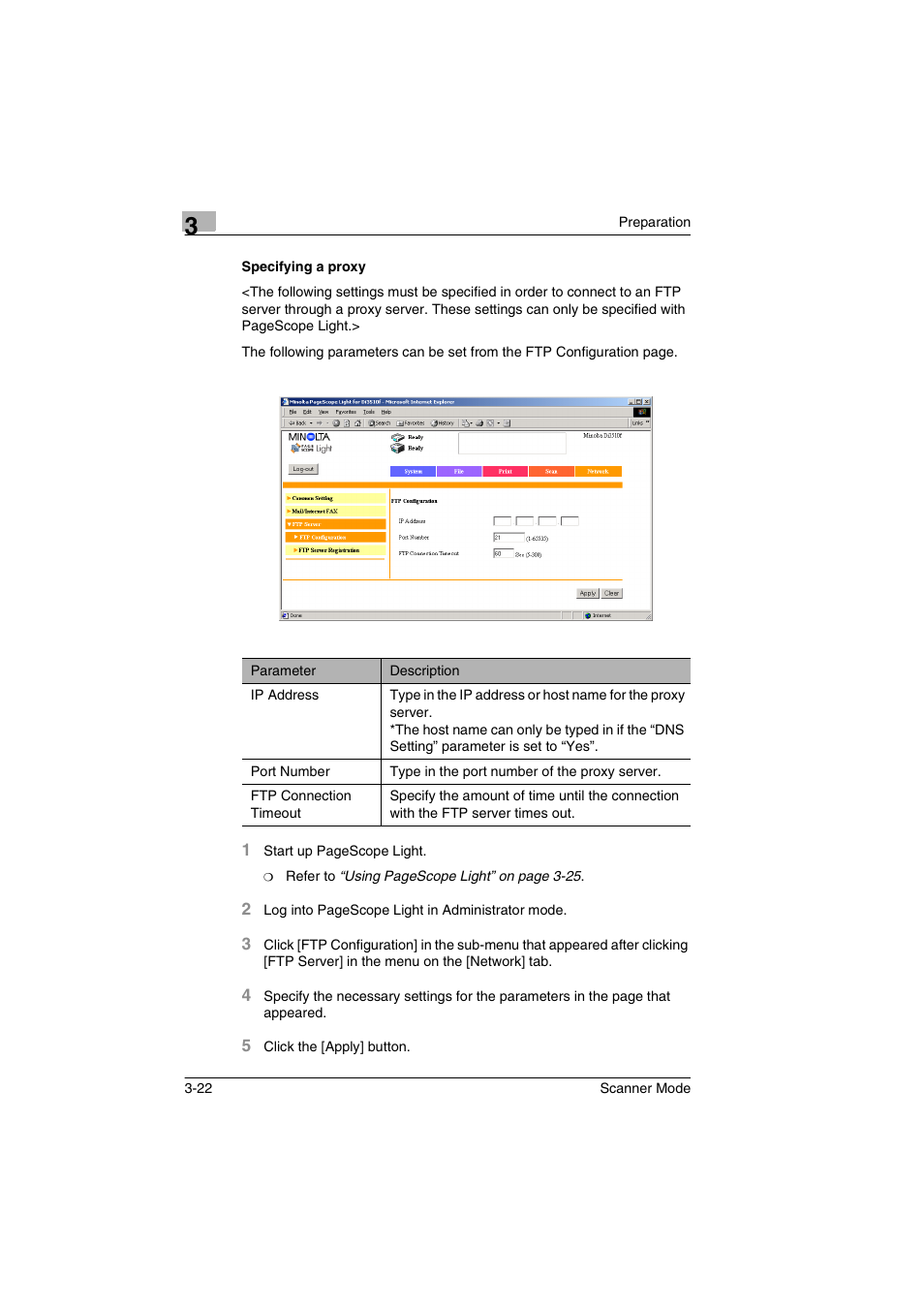 Specifying a proxy, Specifying a proxy -22 | Minolta Scanner Mode User Manual | Page 55 / 314