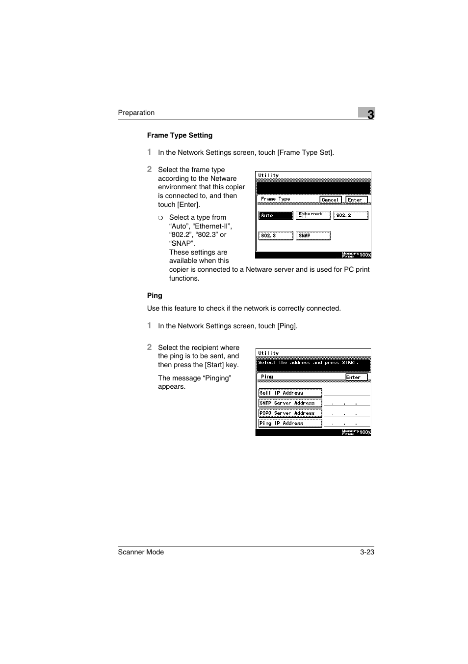 Frame type setting, Ping, Frame type setting -23 ping -23 | Minolta Scanner Mode User Manual | Page 56 / 314