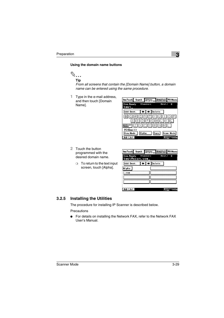 Using the domain name buttons, 5 installing the utilities, Using the domain name buttons -29 | Installing the utilities -29 | Minolta Scanner Mode User Manual | Page 62 / 314