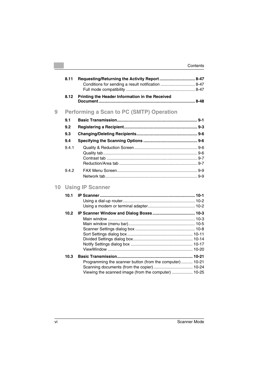 9performing a scan to pc (smtp) operation, 10 using ip scanner | Minolta Scanner Mode User Manual | Page 7 / 314