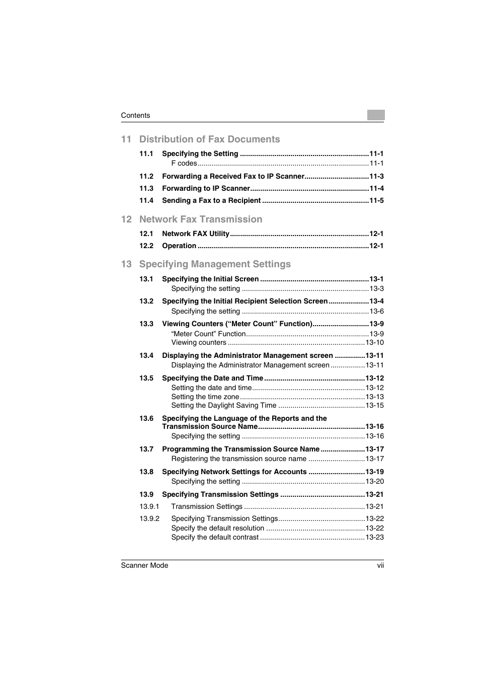 11 distribution of fax documents, 12 network fax transmission, 13 specifying management settings | Minolta Scanner Mode User Manual | Page 8 / 314