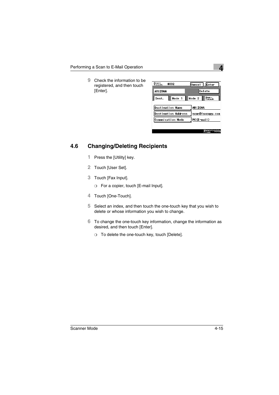 6 changing/deleting recipients, Changing/deleting recipients -15 | Minolta Scanner Mode User Manual | Page 84 / 314