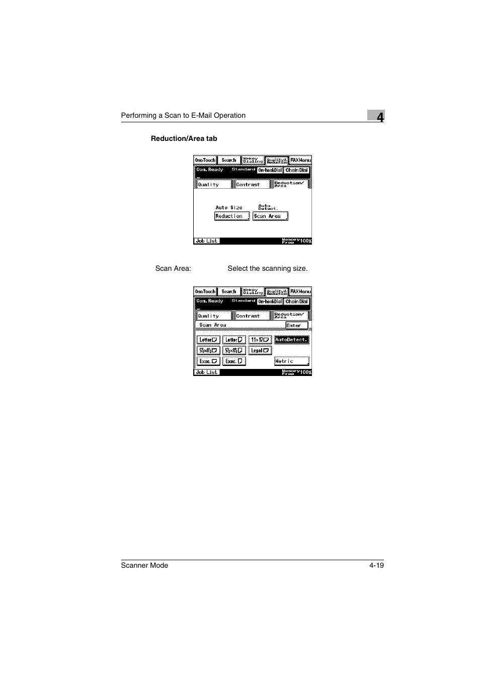 Reduction/area tab, Reduction/area tab -19 | Minolta Scanner Mode User Manual | Page 88 / 314