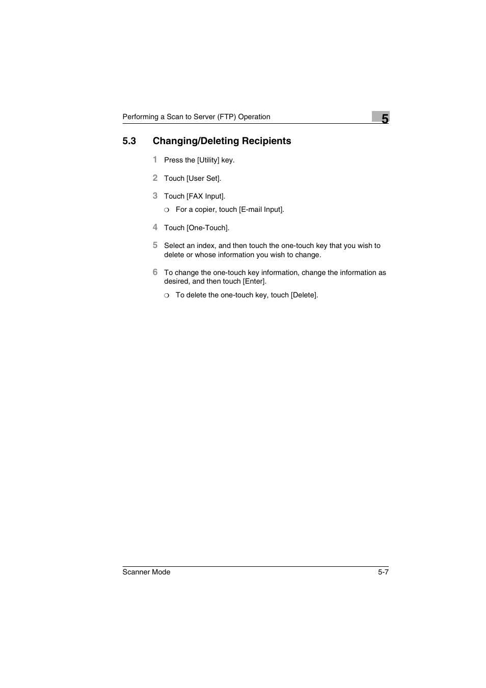 3 changing/deleting recipients, Changing/deleting recipients -7 | Minolta Scanner Mode User Manual | Page 98 / 314