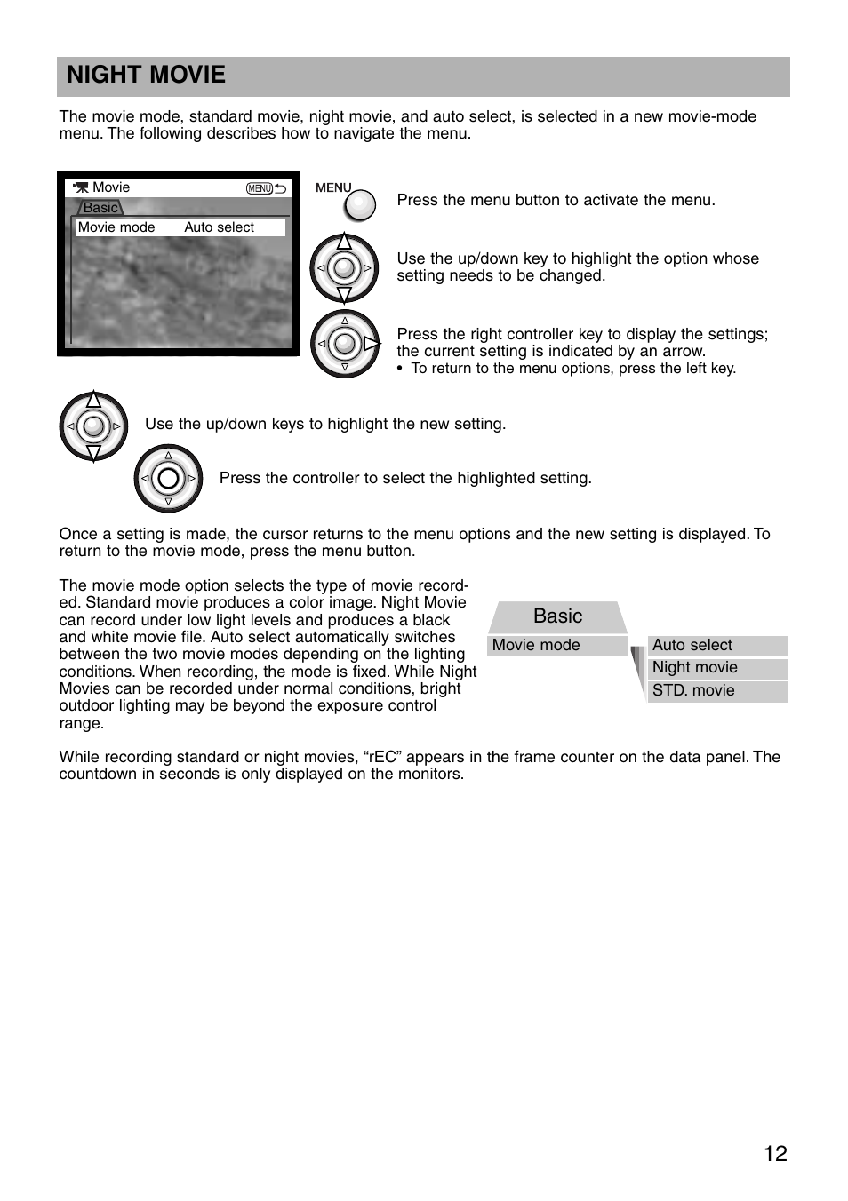 Night movie, Basic | Minolta dimage7 User Manual | Page 12 / 16