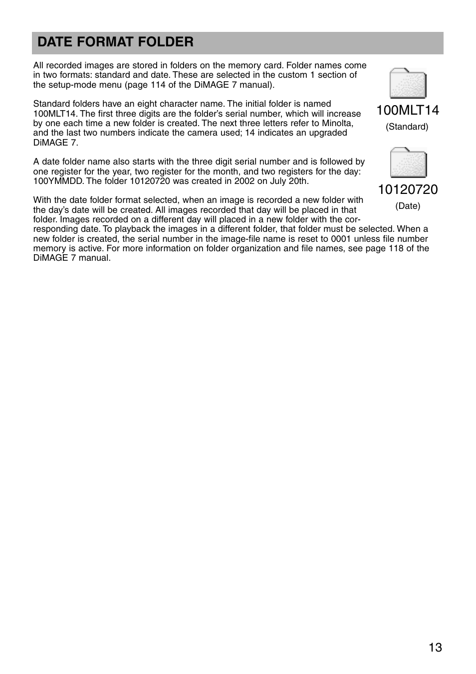 Date-format folder, Date format folder | Minolta dimage7 User Manual | Page 13 / 16
