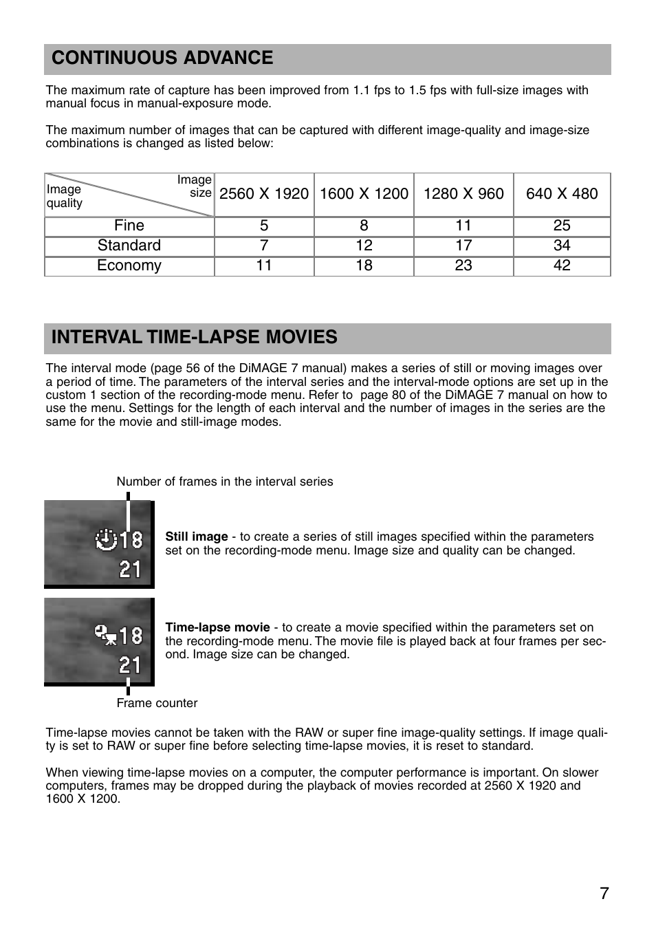 Continuous advance interval time-lapse movies | Minolta dimage7 User Manual | Page 7 / 16