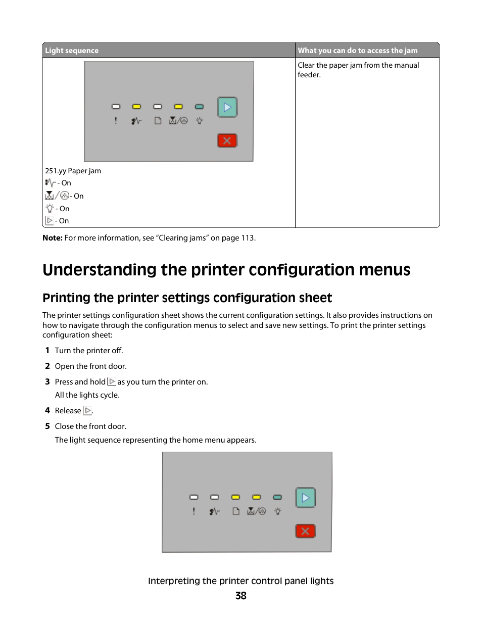 Understanding the printer configuration menus, Printing the printer settings configuration sheet | Minolta E260 User Manual | Page 38 / 156