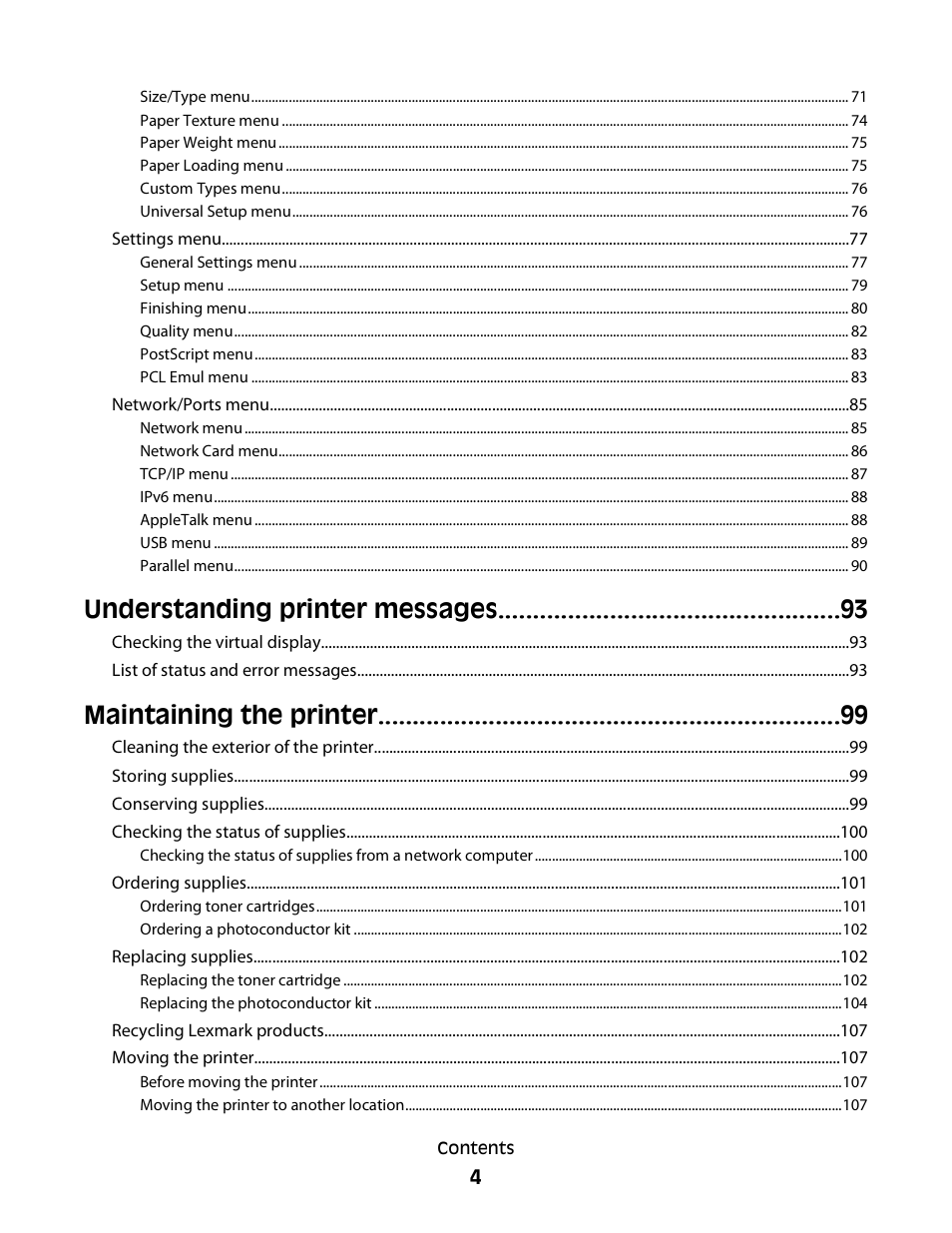 Understanding printer messages, Maintaining the printer | Minolta E260 User Manual | Page 4 / 156