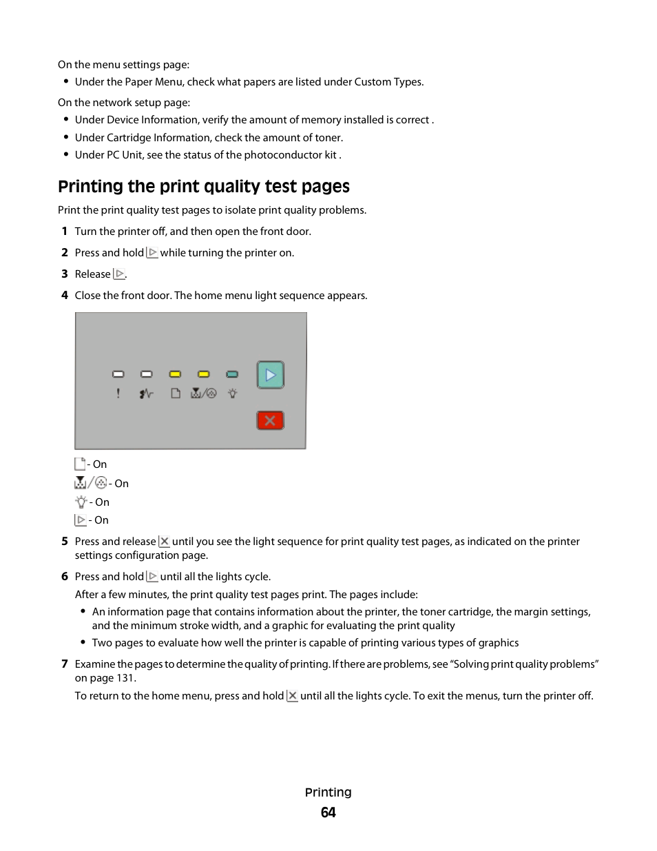Printing the print quality test pages | Minolta E260 User Manual | Page 64 / 156