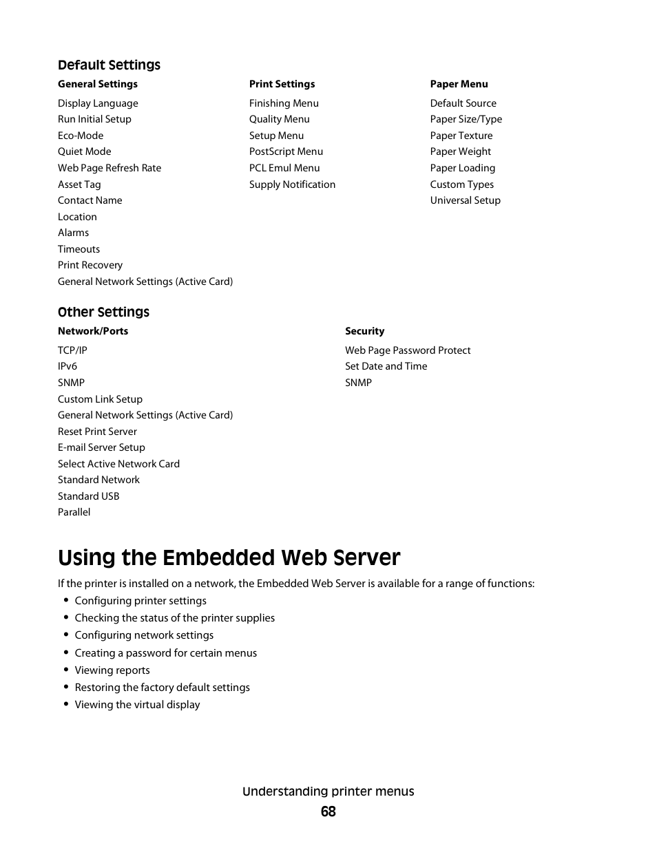 Using the embedded web server | Minolta E260 User Manual | Page 68 / 156