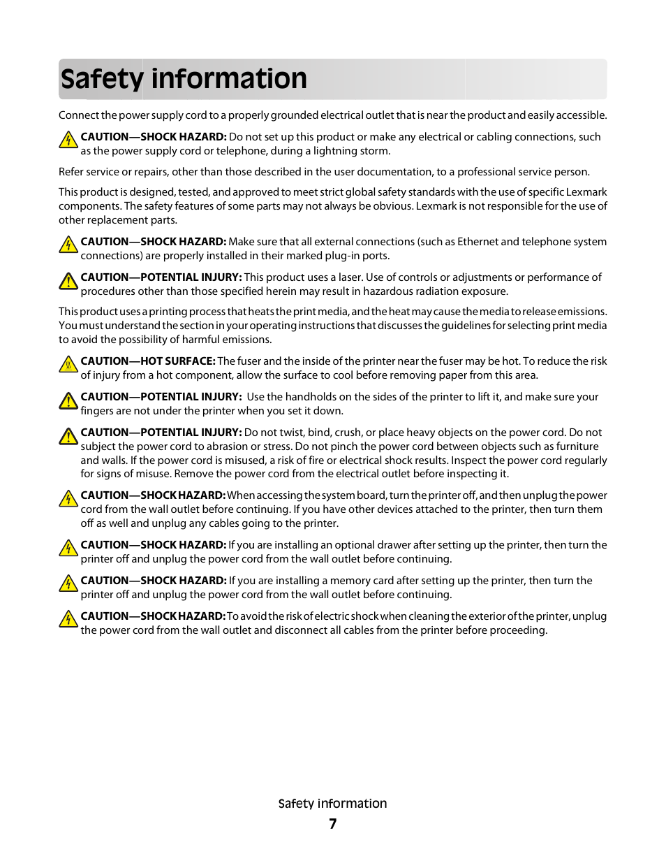 Safety information | Minolta E260 User Manual | Page 7 / 156