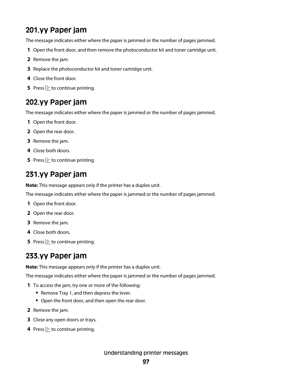 Yy paper jam | Minolta E260 User Manual | Page 97 / 156