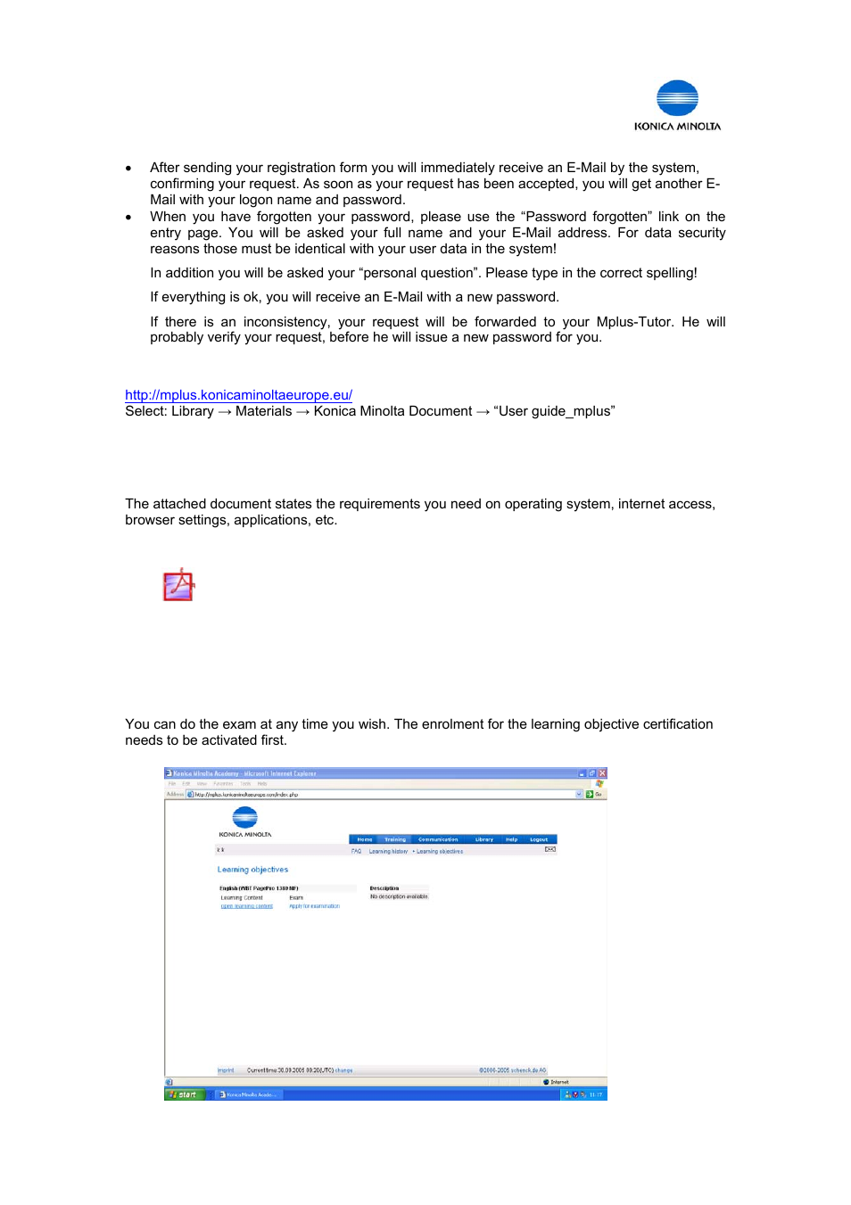 System requirements, Examination | Minolta PC User Manual | Page 5 / 6