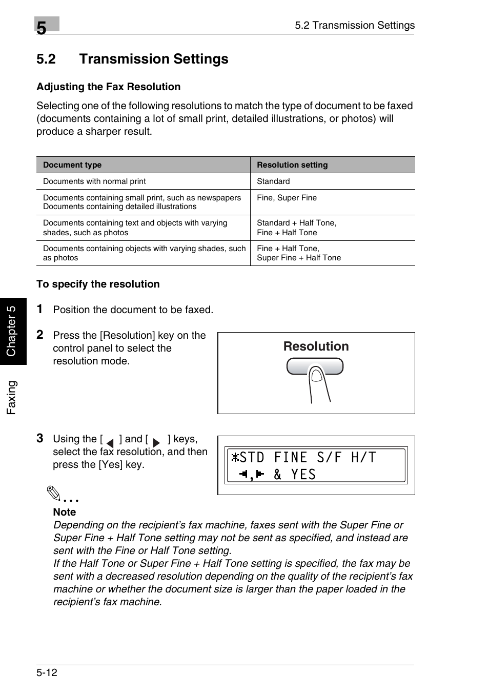 2 transmission settings, Resolution | Minolta FAX2900 User Manual | Page 105 / 342