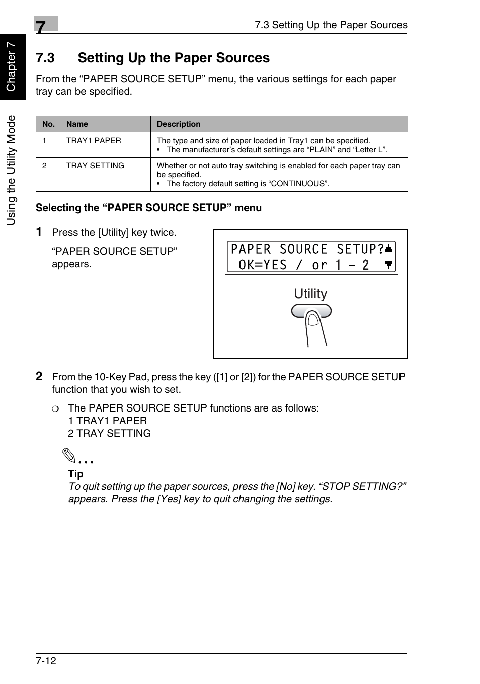 3 setting up the paper sources, Utility | Minolta FAX2900 User Manual | Page 149 / 342