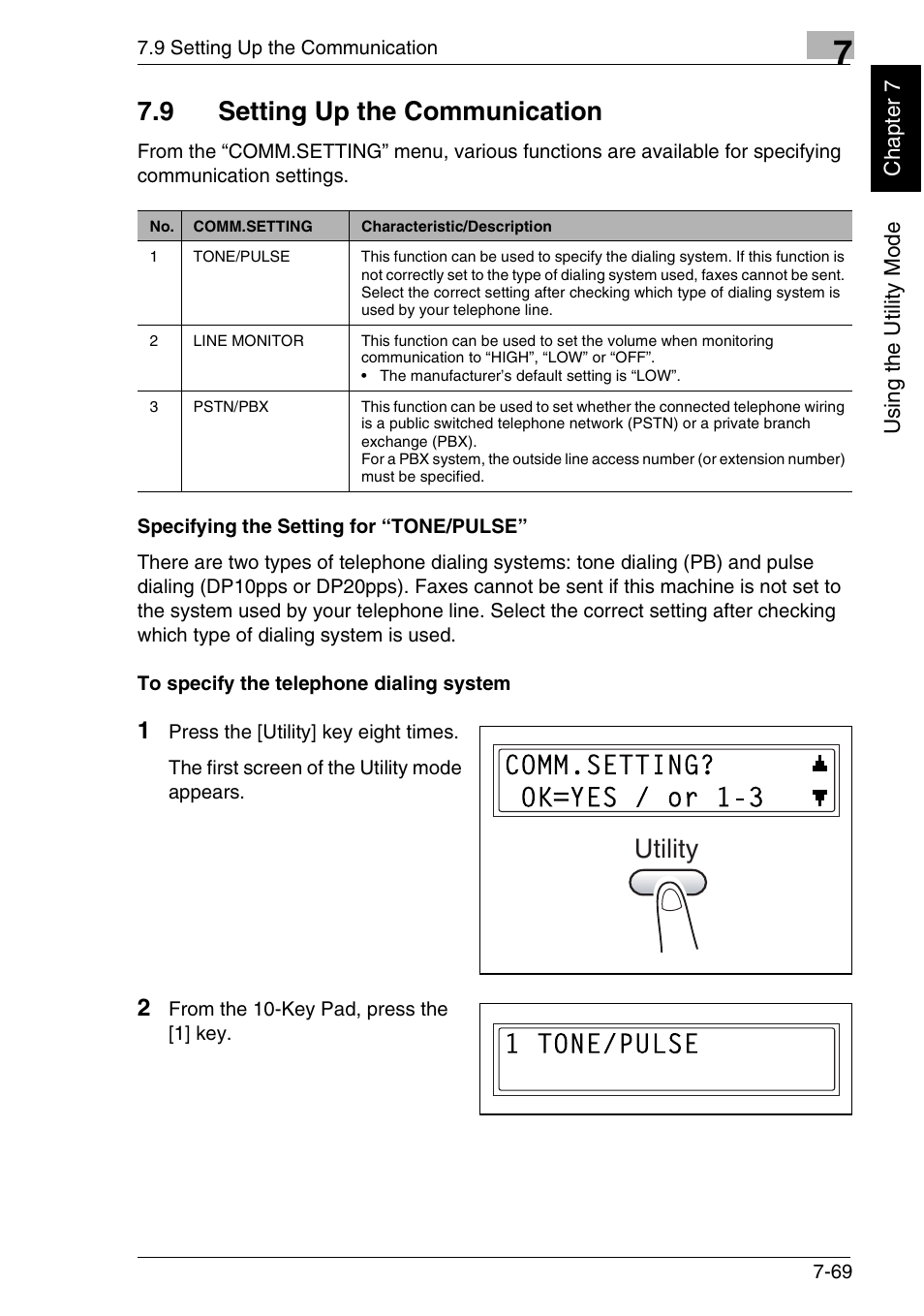 9 setting up the communication, Utility | Minolta FAX2900 User Manual | Page 206 / 342