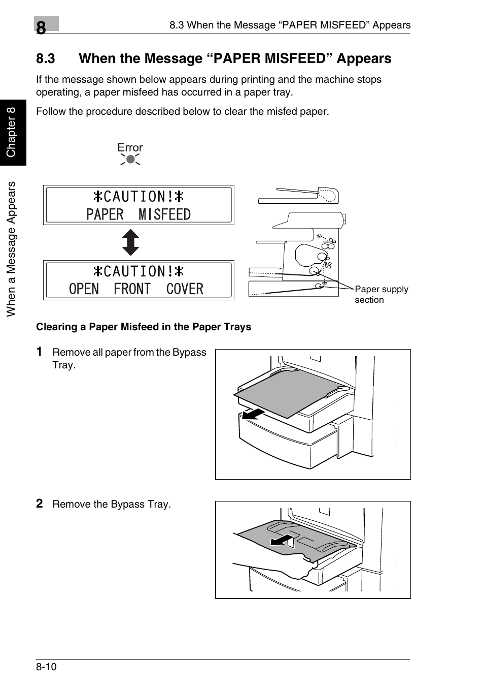 3 when the message “paper misfeed” appears | Minolta FAX2900 User Manual | Page 225 / 342