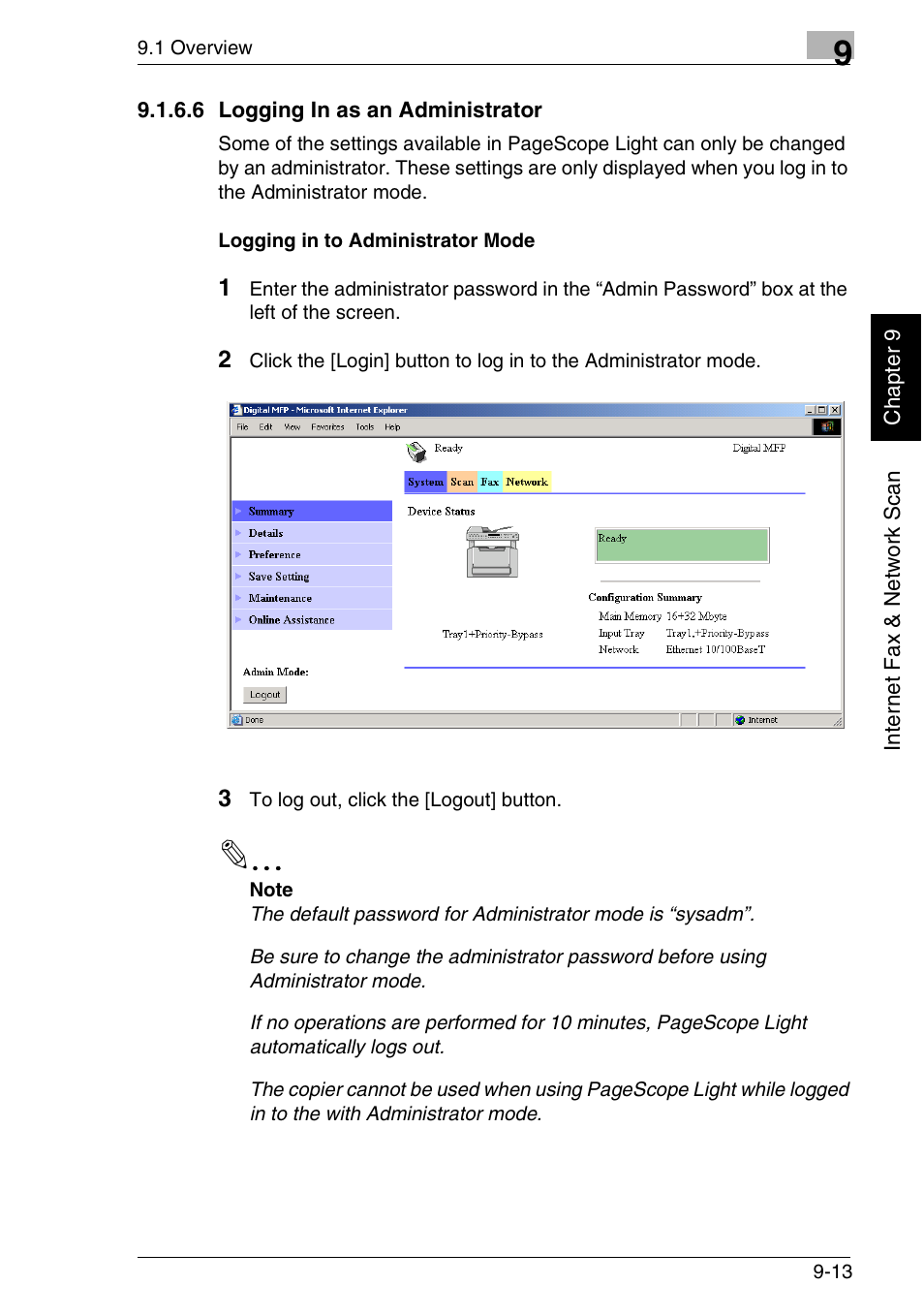 6 logging in as an administrator | Minolta FAX2900 User Manual | Page 260 / 342