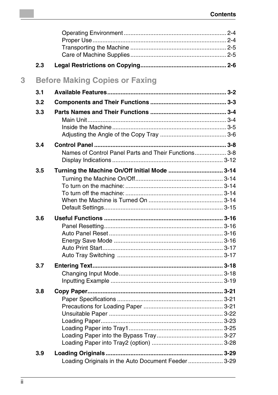 3before making copies or faxing | Minolta FAX2900 User Manual | Page 3 / 342