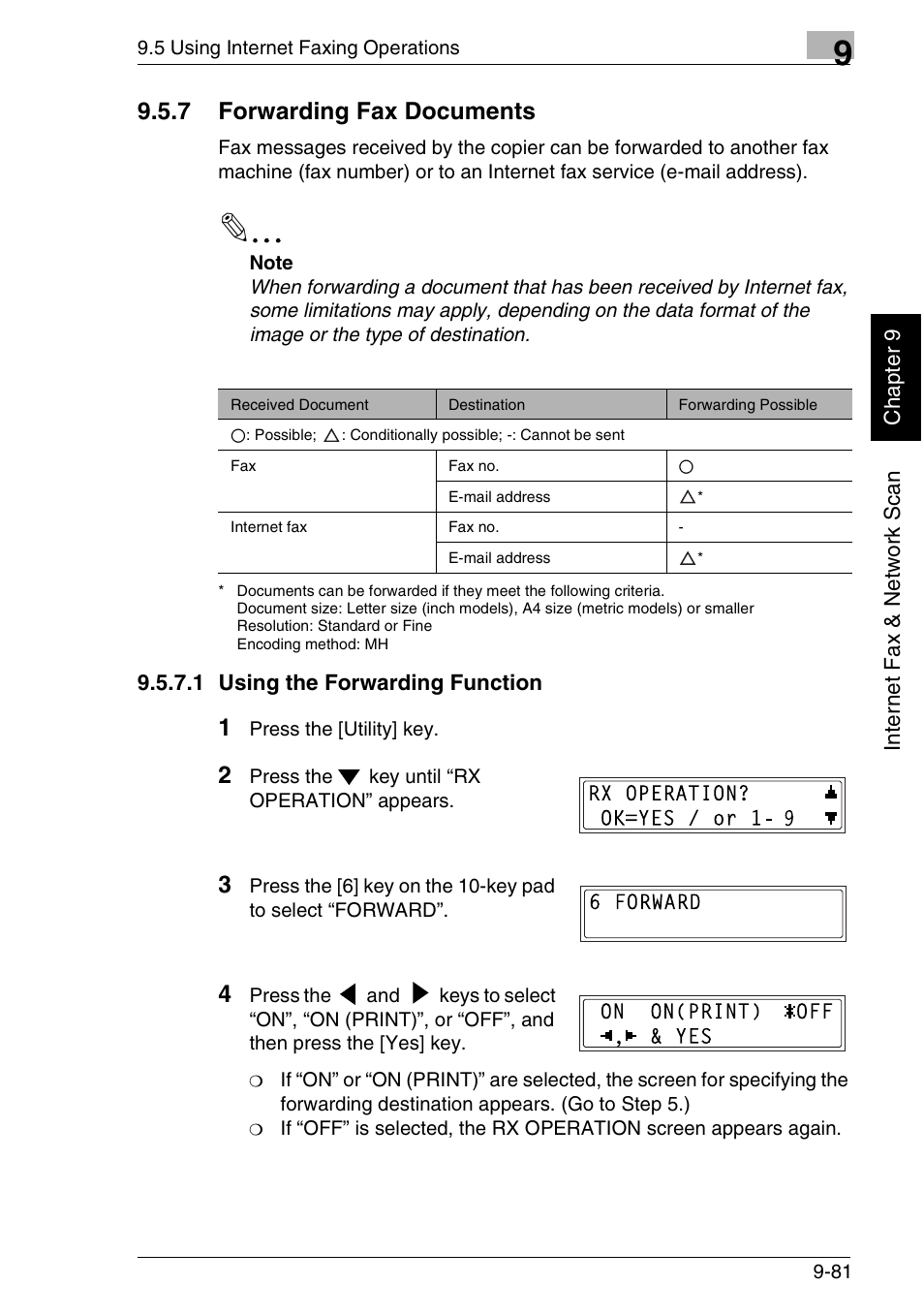 7 forwarding fax documents, 1 using the forwarding function | Minolta FAX2900 User Manual | Page 328 / 342