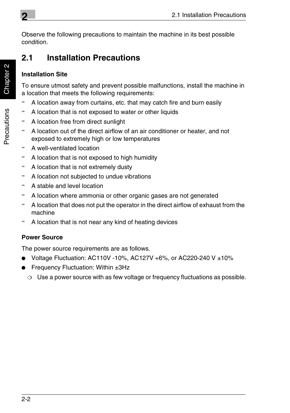 1 installation precautions | Minolta FAX2900 User Manual | Page 35 / 342