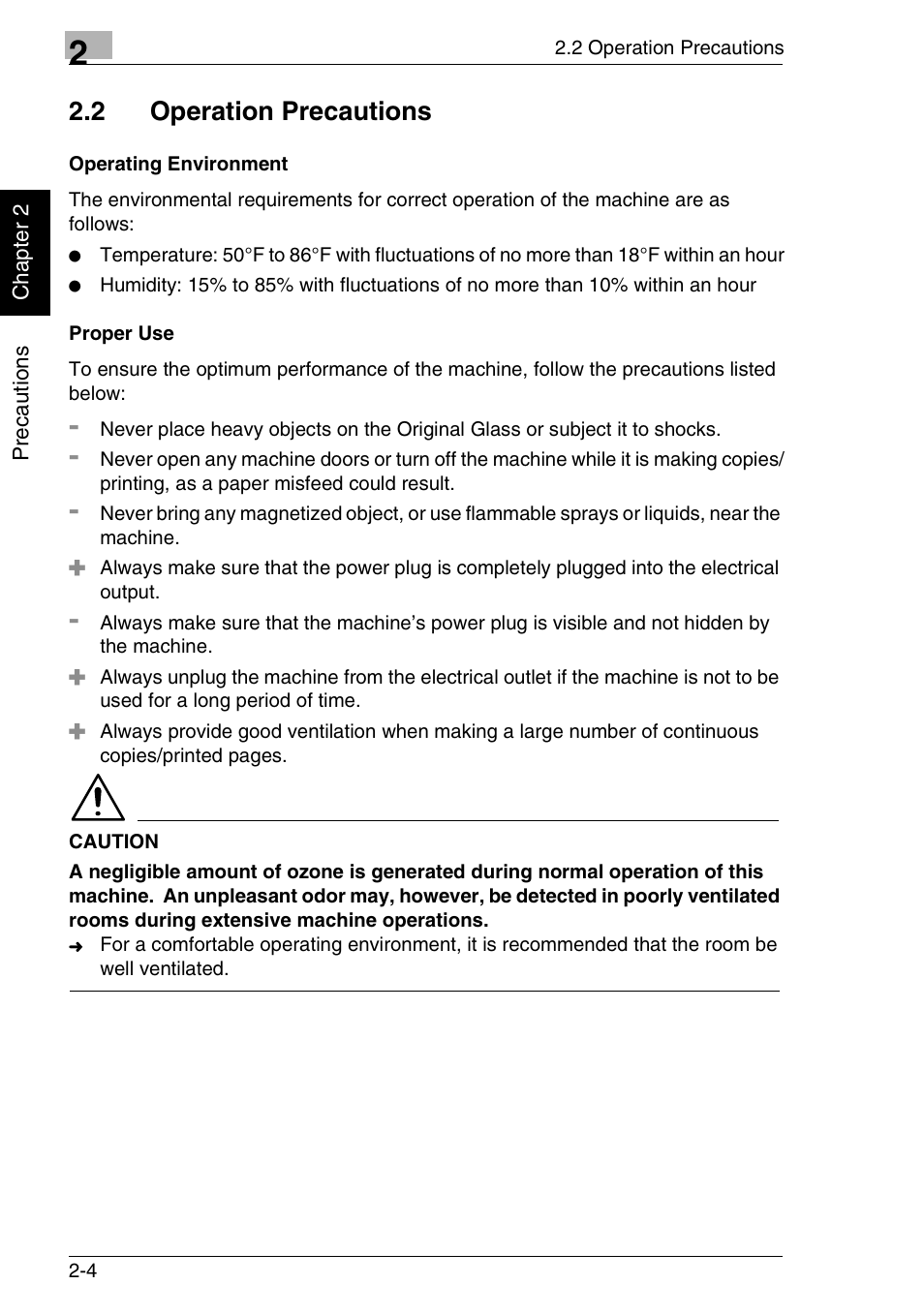 2 operation precautions | Minolta FAX2900 User Manual | Page 37 / 342