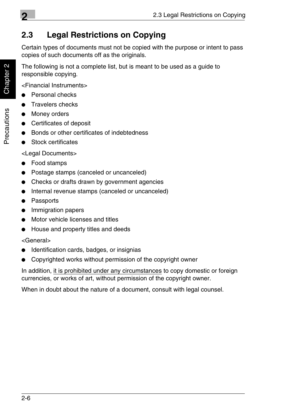 3 legal restrictions on copying | Minolta FAX2900 User Manual | Page 39 / 342