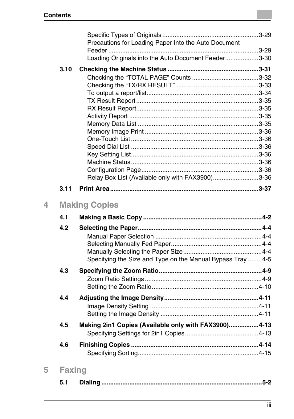 4making copies, 5faxing | Minolta FAX2900 User Manual | Page 4 / 342