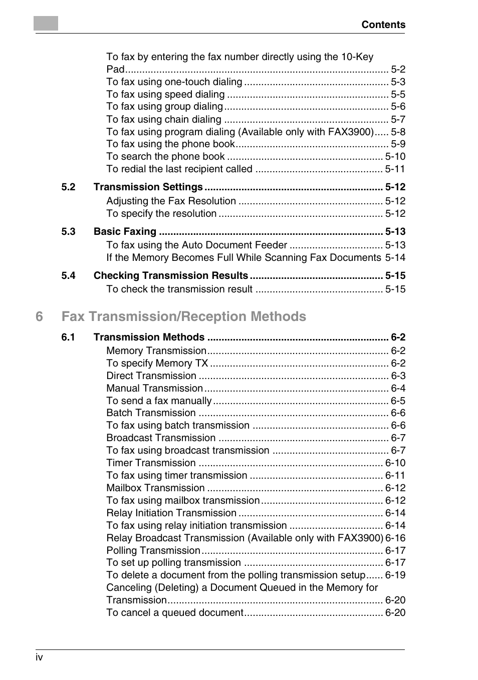 6fax transmission/reception methods | Minolta FAX2900 User Manual | Page 5 / 342