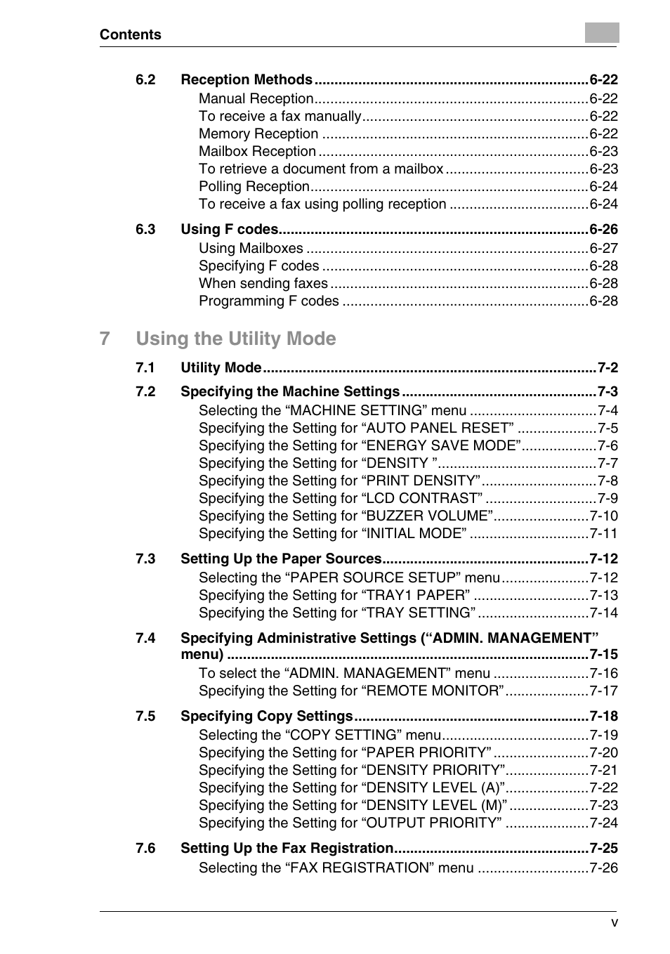 7using the utility mode | Minolta FAX2900 User Manual | Page 6 / 342