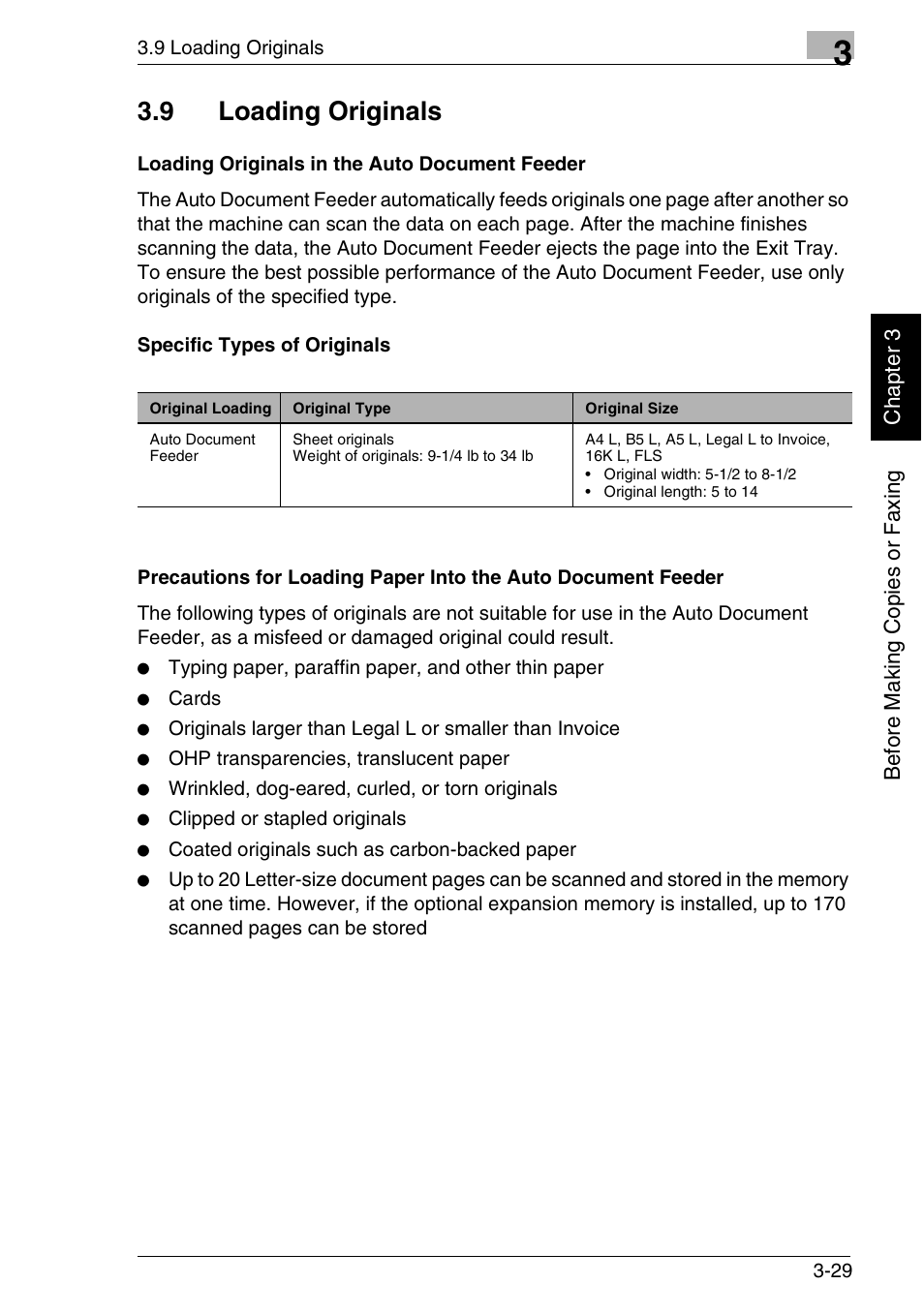 9 loading originals | Minolta FAX2900 User Manual | Page 68 / 342