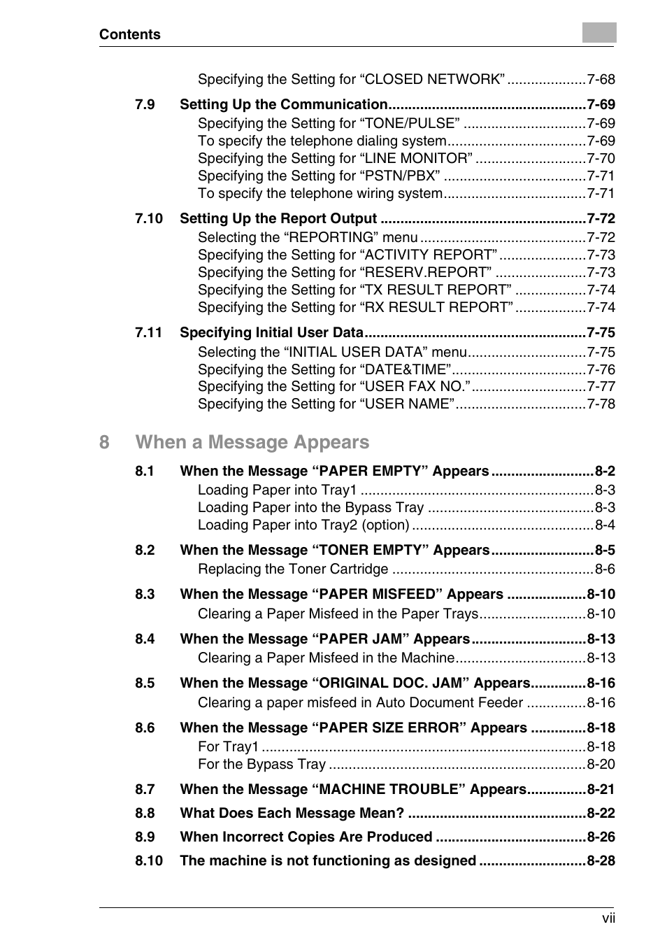 8when a message appears | Minolta FAX2900 User Manual | Page 8 / 342