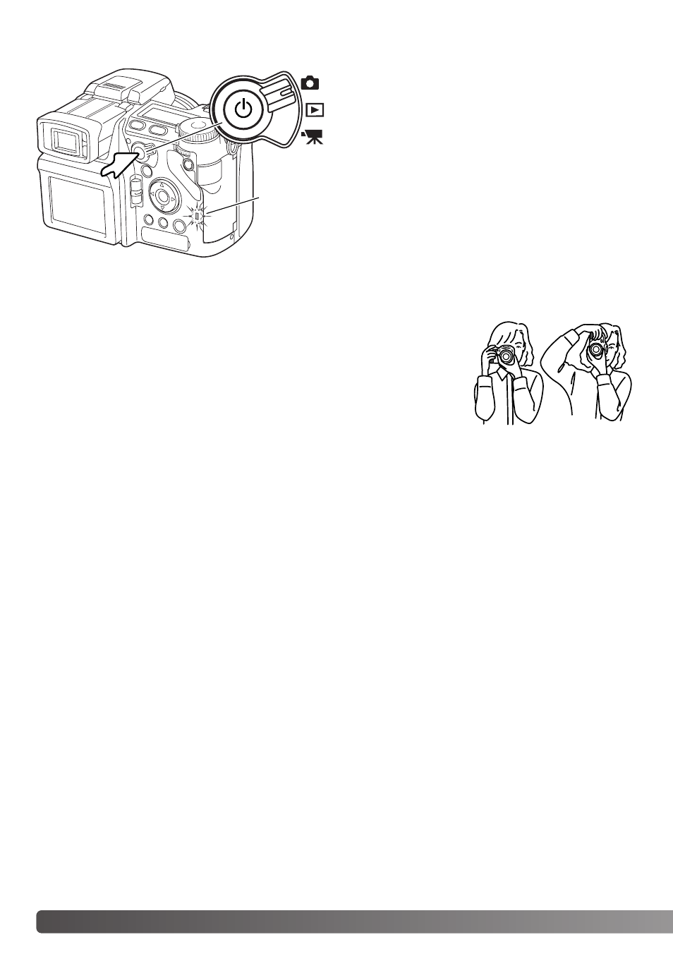 Turning on the camera handling the camera, Handling the camera turning on the camera | Minolta Dimage A1 User Manual | Page 28 / 172