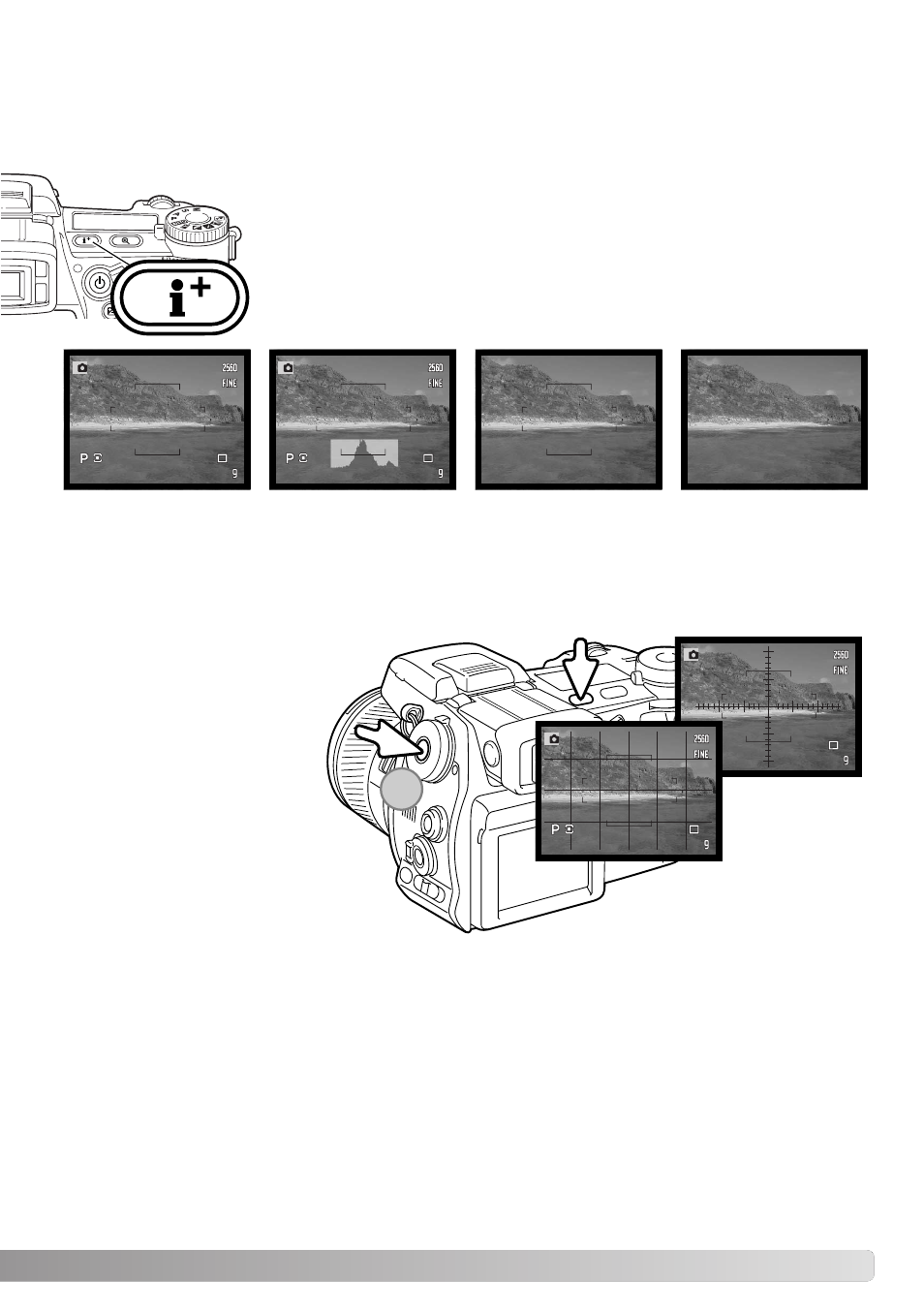 Advanced recording, Display-information button - changing the display | Minolta Dimage A1 User Manual | Page 45 / 172