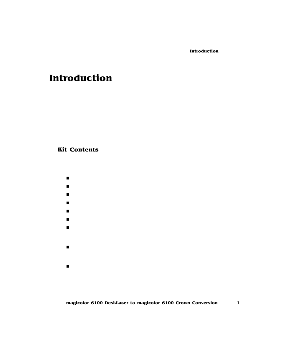 Introduction, Kit contents | Minolta MAGICOLOR 6100 User Manual | Page 3 / 10