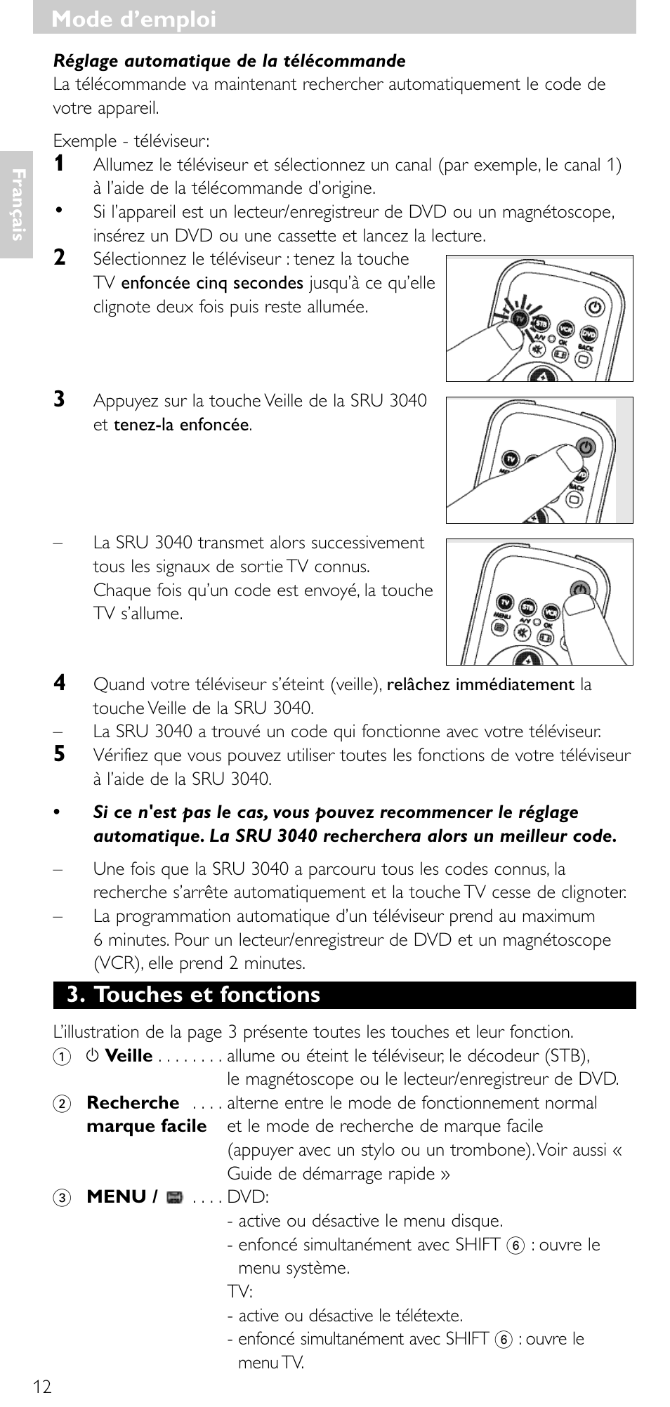 Touches et fonctions, Mode d’emploi | Minolta SRU 3040/10 User Manual | Page 11 / 119