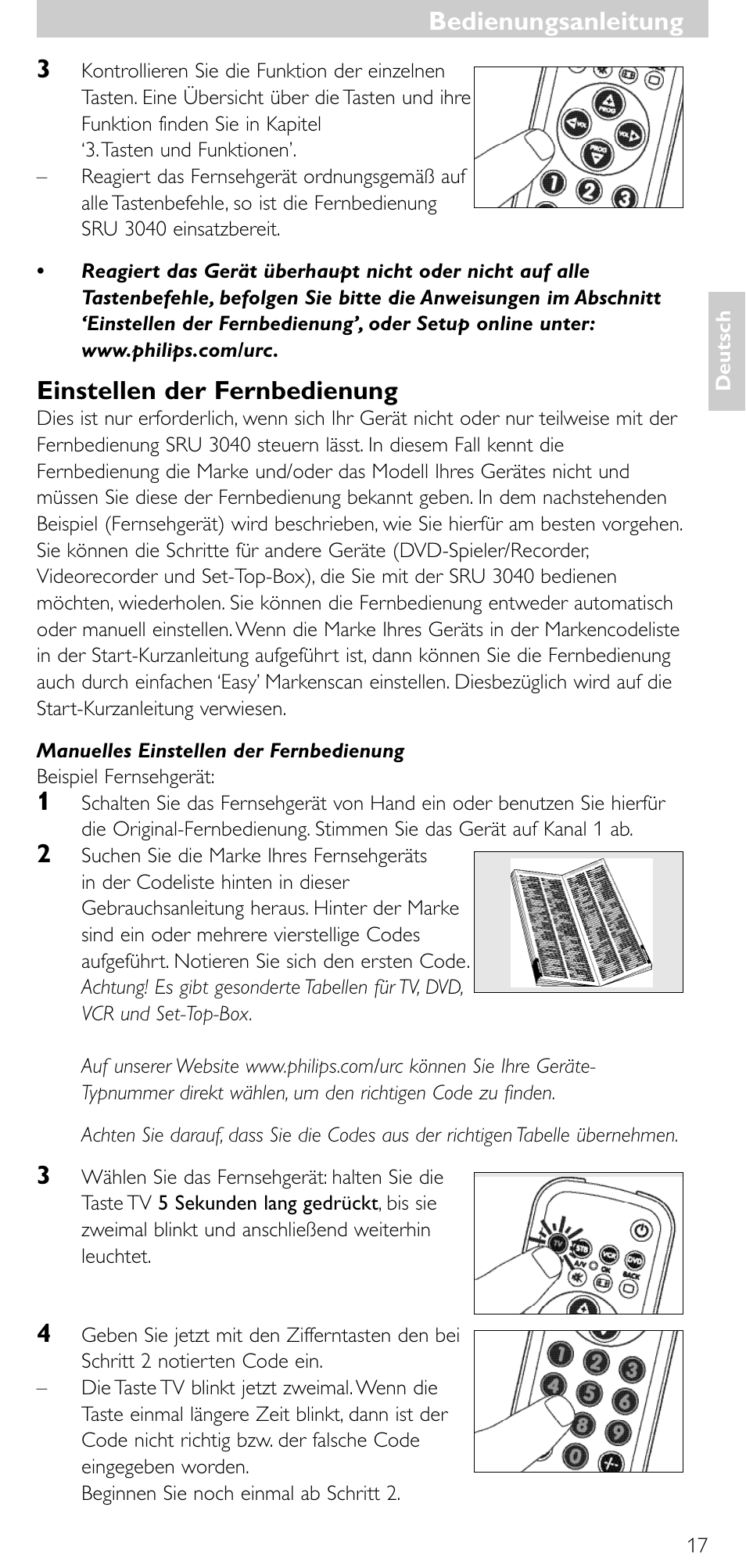 Einstellen der fernbedienung, Bedienungsanleitung | Minolta SRU 3040/10 User Manual | Page 16 / 119