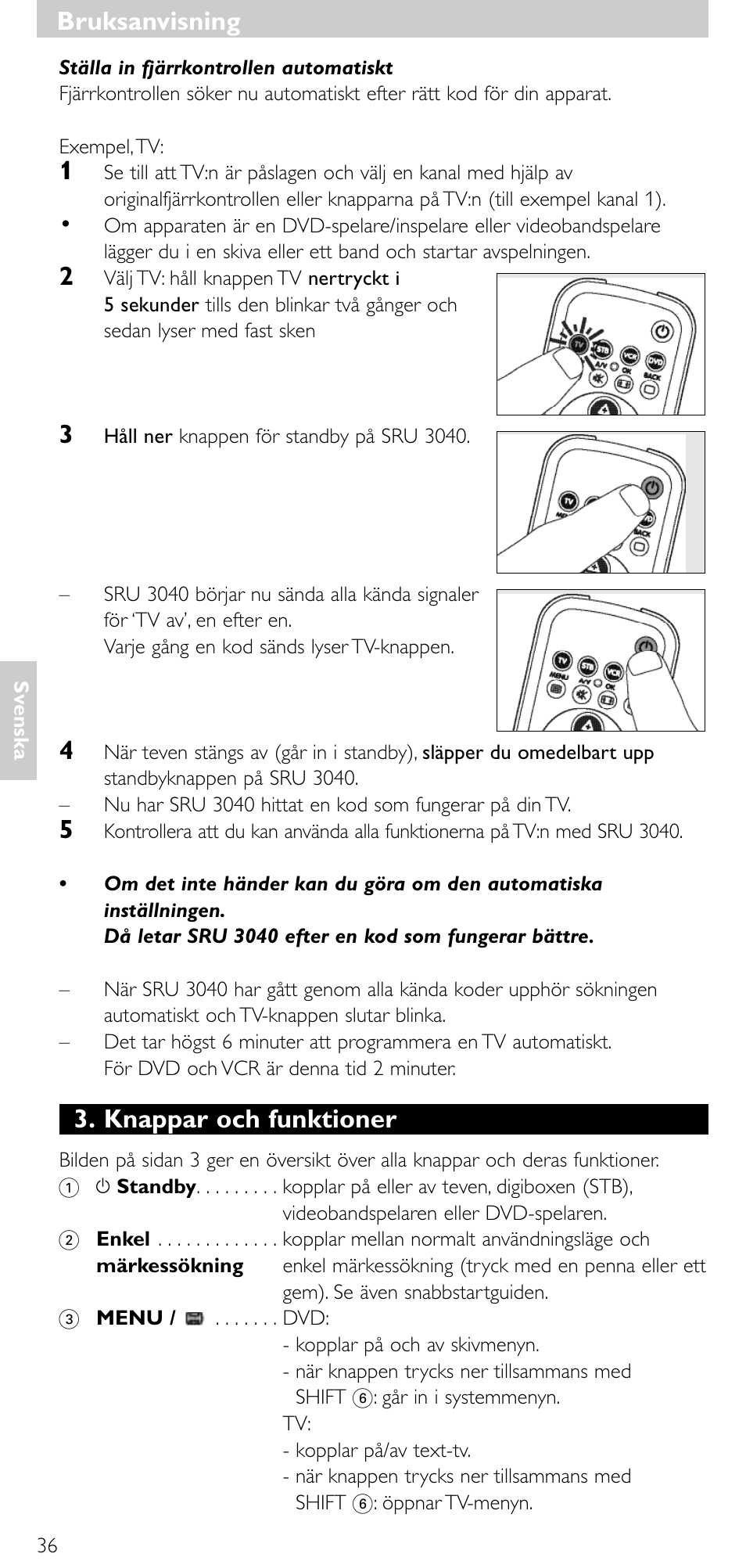 Knappar och funktioner, Bruksanvisning | Minolta SRU 3040/10 User Manual | Page 35 / 119