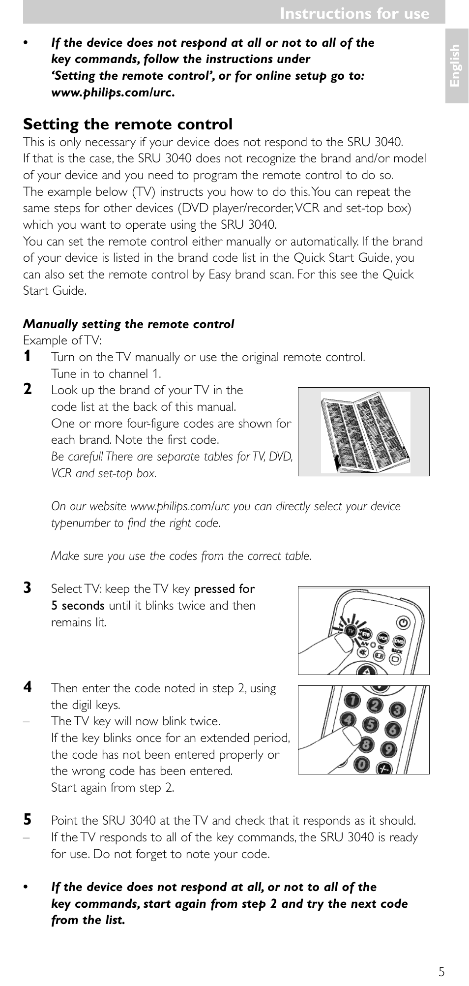 Instructions for use, Setting the remote control | Minolta SRU 3040/10 User Manual | Page 4 / 119